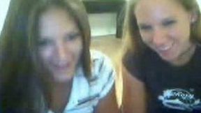 Two young college chicks from the girls dorm give lesbo show on webcam