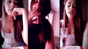 Super sexy young brunette blowing incredibly hot smoke! 3 way split screen!
