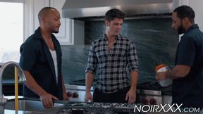 Rich white gay double analled by two black hunky plumbers