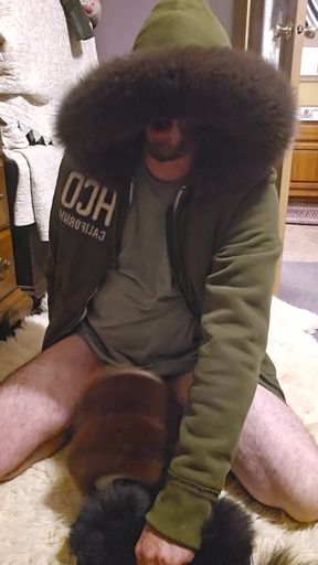 In my favorite furry hood getting serviced my fur. Machine