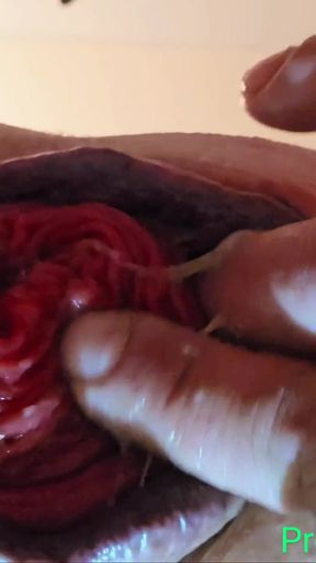 Closeup Anal Prolapse with Inflatable Buttplug