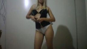 Homemade clip with cute amateur blond stripping in front of webcam