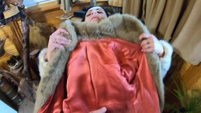 fur coat tease, doggy style & pee play on satin-lined furs – cabin fantasy