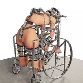 Slave Hardcore Cuffed and Chained in a Wheelchair Metal Bondage BDSM