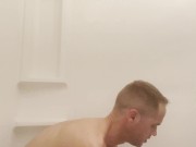 Hairy Guy Pisses on Himself then douches
