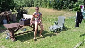 Jerking off While Hanging Out the Laundry