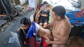 Amateur Latina gives a POV backyard blowjob and gets her ass fucked