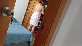 Naughty POV of busty MILF's surprise handjob and blowjob