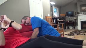 Tied Up Girls Compare Feet With Man