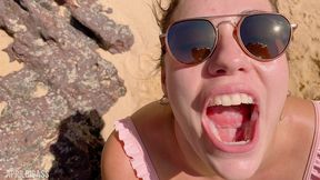 deep throat, fuck pussy public beach , cum gargle swallow