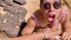 deep throat, fuck pussy public beach , cum gargle swallow