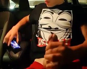 Big-Cocked Man Strokes in Car While Watching Porn 3