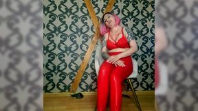 Lady Angela Polish Language Stinky Sneaker Fetish Red Latex Leggings Bare Feet