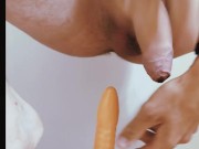 Slowly Riding Orange Dildo Stretching Asshole
