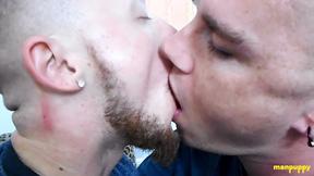 ”Two Hunks Slurps Each Others Tongue In An Intense Kiss”