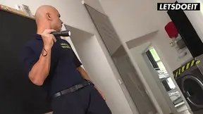 Petite blonde backpacker caught naked by security guard.