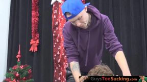 Cute dudes get a hard pounding from Santa's well-hung helper