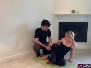 Stepson helps stepmom with yoga and stretches her pussy