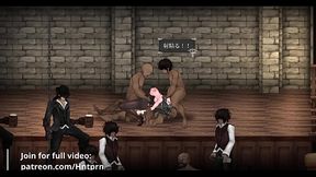 Bunnysuit babe gets gangbanged on stage