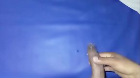 masturbation and ejaculation cum on mattress with leather cover in bed