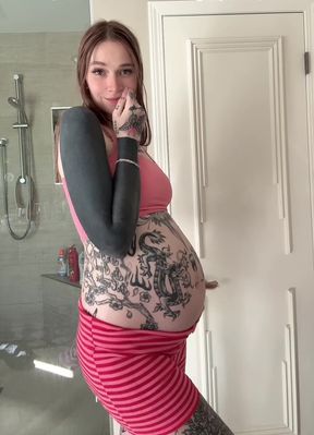 Pregnant amateur GF rides cock and shows off her belly