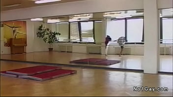 Two young studs suck and anal fuck in the dance studio