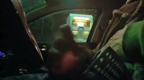 Horny jerk in the car with loads of cum