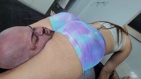 Gym Goddess in Shiny Mermaid Shorts Returns & Purple-Faces Her Husband with Scissors