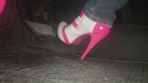 Fancy White & Pink Stiletto Booties Drive