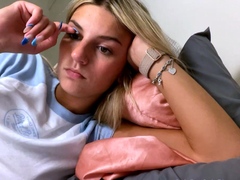 Slutty amateur blonde smoking and jerking dick
