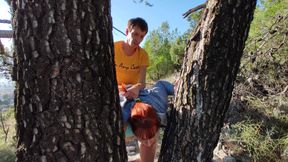 Outdoor sex. Hard fucking redhead horny curvy stepmom in the park