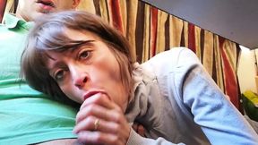 Petite Italian wife sucks her husband's rock-hard tool after a party