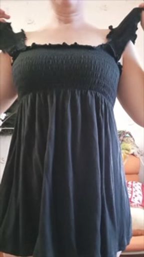 Mature Milf Trying on her 3 Black Bra for you in front of the Camera and showing boobs