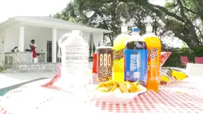 Steamy BBQ scene with stacked ebony babes getting fucked