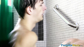 Horny teens bareback in the shower & sprayed cum after