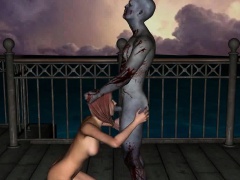 Hot 3D cartoon babe sucks and fucks a zombie outdoors