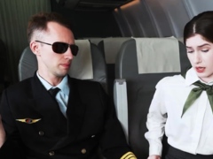 Luscious teen stewardess turned on by the pilot's big cock