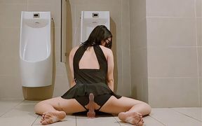 Riding Dildo in Public Toilet