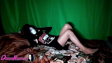 DashaNoihara #13 - Playing in black Pantera dress and skin color pantyhose