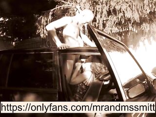 Russian brunette hair passionately sucks penis to her stepbrother in the car