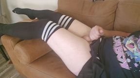 Stroking my femboy cock before my wife gets home