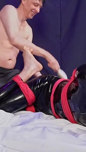 Nicky Roped Ballgagged and Tickled in Latex