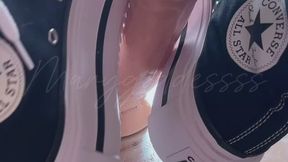Watch me play and get naughty with my black and white high top thick platform converse paired with white crew socks.