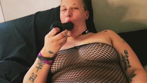 Tomboy likes fishnet &amp; dildo&#039;s also tongues in her pussy