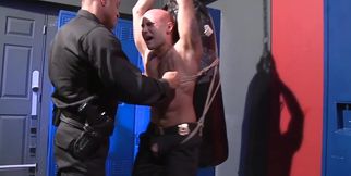 Bald lover plays submissive in rough bondage sexual treat