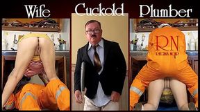 Cheating housewife, plumber and cuckold husband at the kitchen. Full video 276