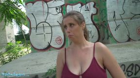 Public Porn attractive Belgian tourist with natural big tits gets huge cock inside her shaved pussy