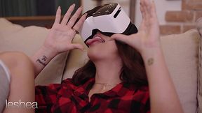 Busty brunettes had an unexpected lesbian fun on the couch