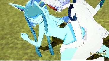 Pokemon Hentai Furry Yiff 3D - Glaceon handjob and fucked by Cinderace with creampie