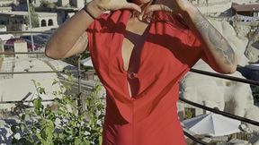 Gorgeous Monika Fox In Red Suit In Mountains